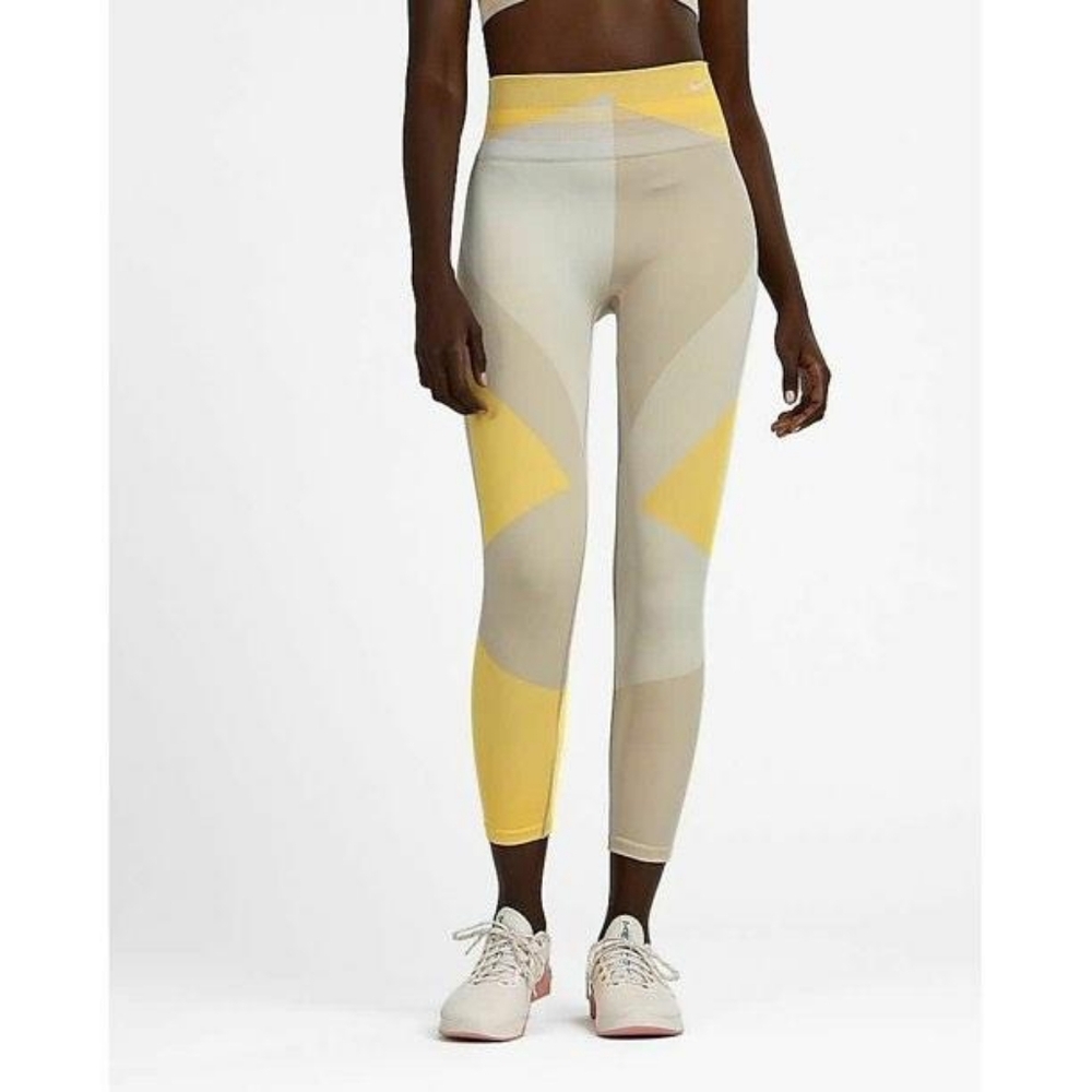 NWT NIKE Sculpt Lux Training Tights Size S Gray x Yellow
